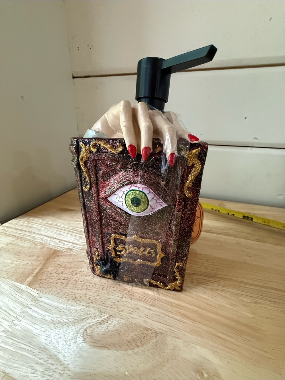 Hand-Painted Eyeball Book Soap Dispenser in Red and Gold